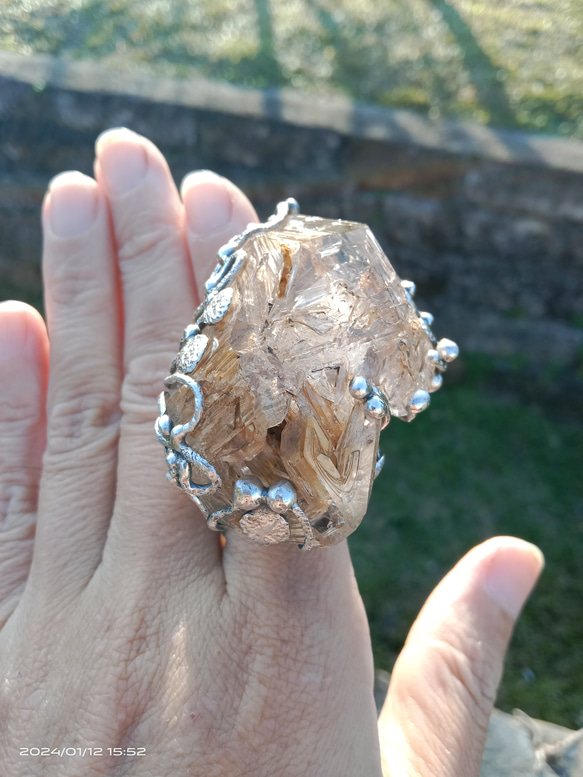 黃泥骸骨/骨幹水晶原礦手工銀戒 ~「0」~ Skeletal Quartz Silver Ring 第1張的照片