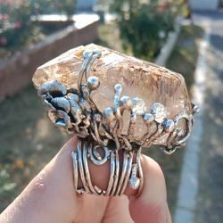 黃泥骸骨/骨幹水晶原礦手工銀戒 ~「0」~ Skeletal Quartz Silver Ring 第10張的照片