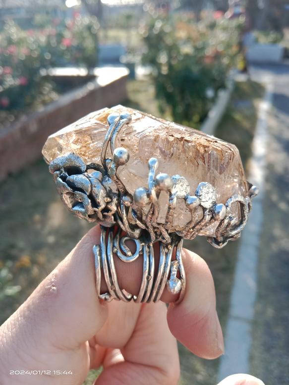 黃泥骸骨/骨幹水晶原礦手工銀戒 ~「0」~ Skeletal Quartz Silver Ring 第10張的照片