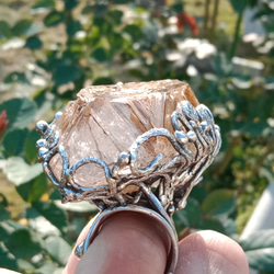 黃泥骸骨/骨幹水晶原礦手工銀戒 ~「0」~ Skeletal Quartz Silver Ring 第11張的照片