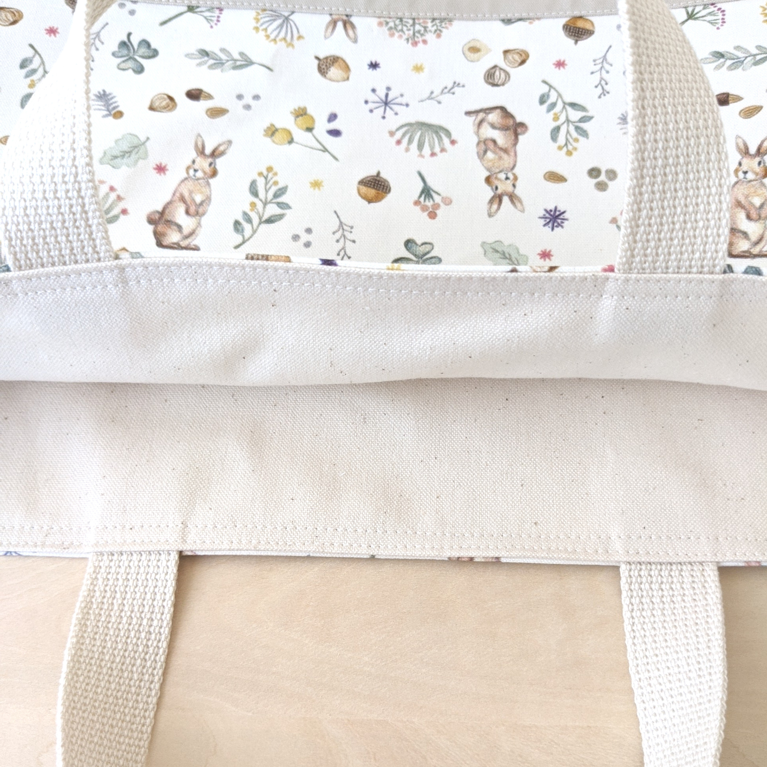 《受注制作》森のうさぎ柄 入園入学3点セット (ベージュ)　レッスンバッグ･シューズバッグ･お着替え袋