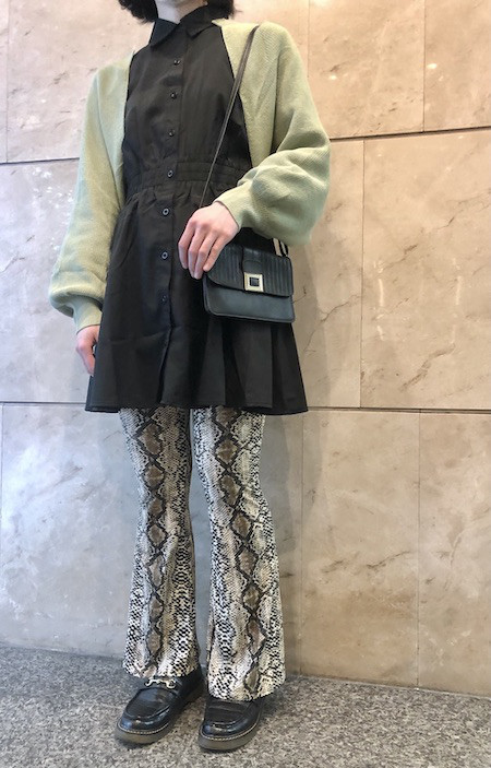 Waist Gather Flare Mini-Onepiece (black) ブラック 黒 モノトーン