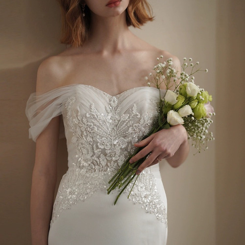 2WAY マーメイド パフスリーブ 前撮り ウェデイングドレス（WD242046  