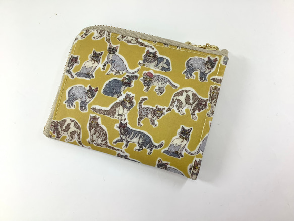 猫好きさんへ　ポケットL字財布　小銭ポケットマチあり　リバティプリント　ビニコ 6枚目の画像