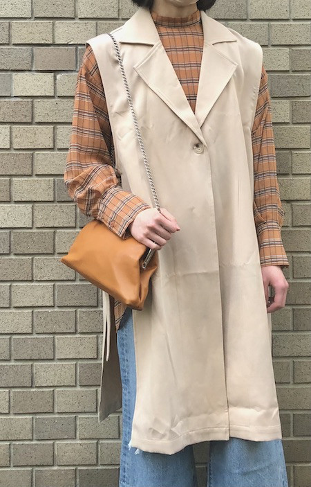 Side Slit No-Sleeve Trench Vest (Light Beige) ベージュ 薄茶 きれいめ