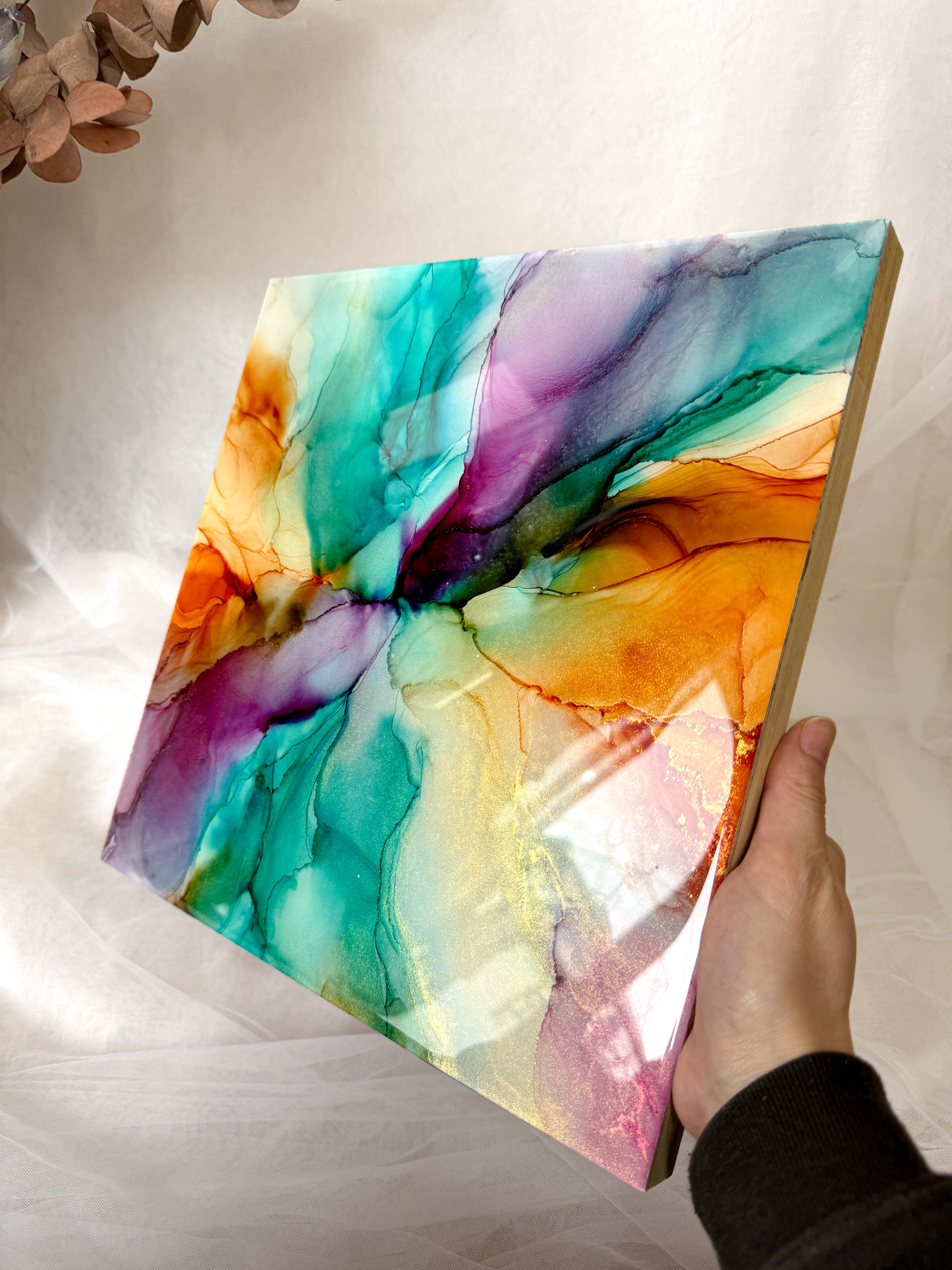 アルコールインクアートアクリル時計 ブラウン大理石柄 アルコールインクアートアクリル時計 ブラウン大理石柄