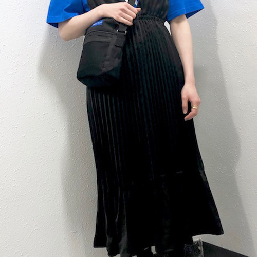 Satin Pleats Flare Cami-Onepiece（Black） ブラック 黒 ストリート