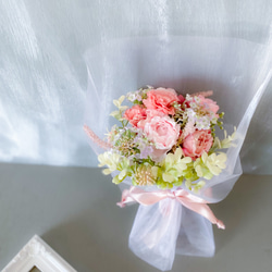 【母の日早割♪】★ラッピング込★ピンクのインテリアブーケ　アーティフィシャルフラワー　造花　造花ブーケ　花束　プレゼント 2枚目の画像