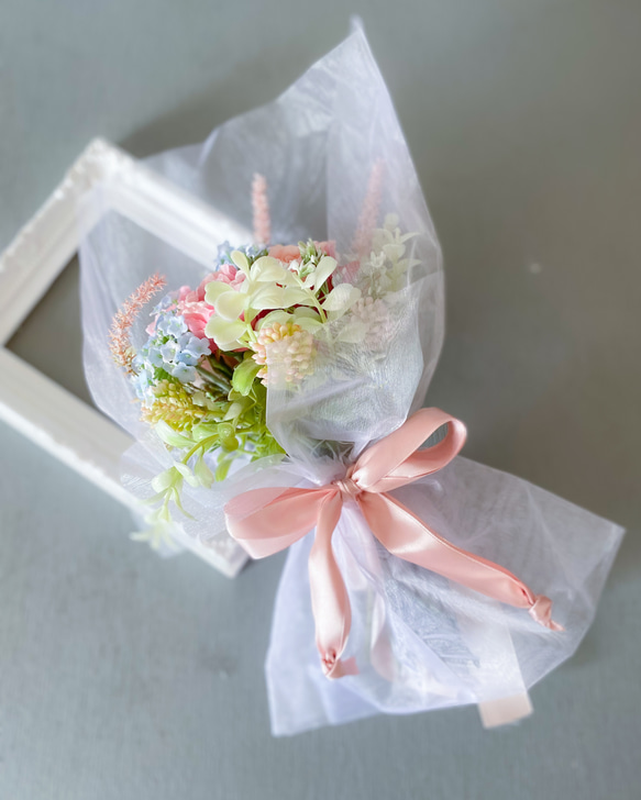 【母の日早割♪】★ラッピング込★ピンクのインテリアブーケ　アーティフィシャルフラワー　造花　造花ブーケ　花束　プレゼント 3枚目の画像