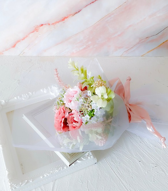 【母の日早割♪】★ラッピング込★ピンクのインテリアブーケ　アーティフィシャルフラワー　造花　造花ブーケ　花束　プレゼント 4枚目の画像