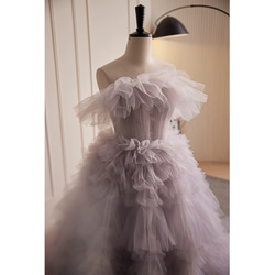 パープル パーティードレス　カラードレス　 フリル　チュールドレス　ウェディングドレス（WD242050） 2枚目の画像