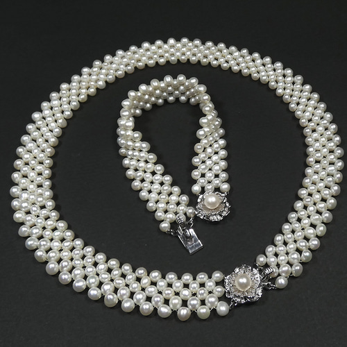 ベビーパール ネックレス＆ブレス 本真珠ニアラウンドホワイトメッシュ