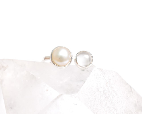 ムーンストーンと淡水パールのシルバーリング シルバー925