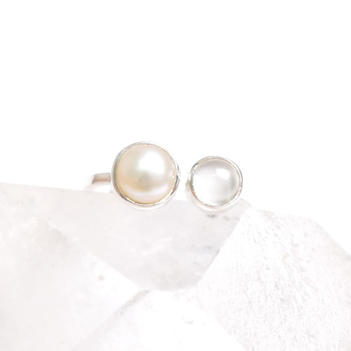 ムーンストーンと淡水パールのシルバーリング シルバー925