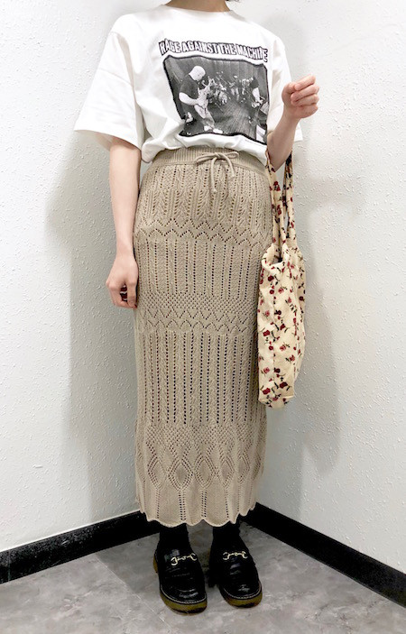Crochet Knit Pencil Long Skirt（mocha beige） ベージュ 薄茶 上品・きれいめ
