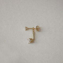 S925純銀製 2way　ダブルジルコニア  バックキャッチ　ピアス 　小さい 小ぶり K18  セカンドピアス  金ア 4枚目の画像