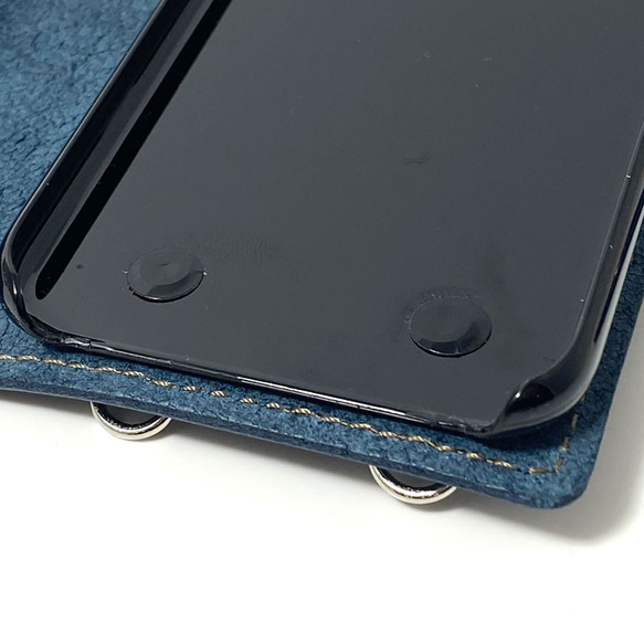 送料無料 手帳型 スマホケース iPhone 11 用 スマホショルダー ハードカバー 革 ネイビー 6枚目の画像