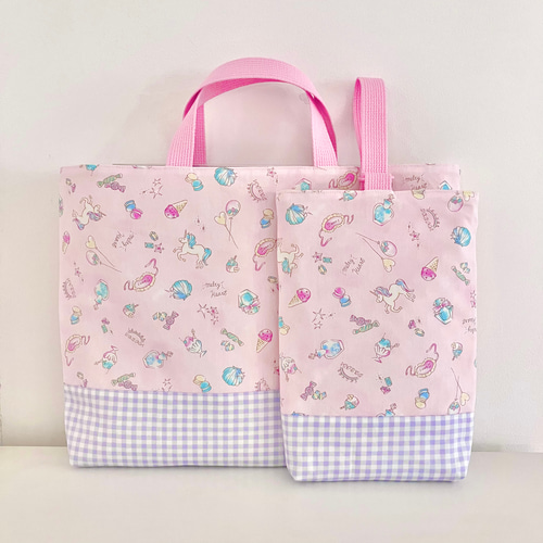 ユニコーン×ラベンダー】レッスンバッグ・シューズバッグ・お着替え袋