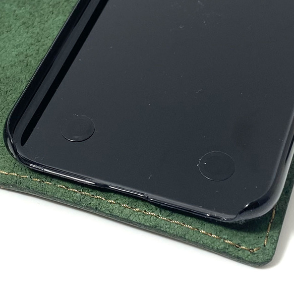 送料無料 手帳型 スマホケース iPhone 11 用 スマホショルダー ハードカバー 革 グリーン 6枚目の画像