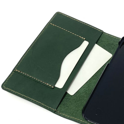送料無料 手帳型 スマホケース iPhone 11 用 スマホショルダー ハードカバー 革 グリーン 5枚目の画像