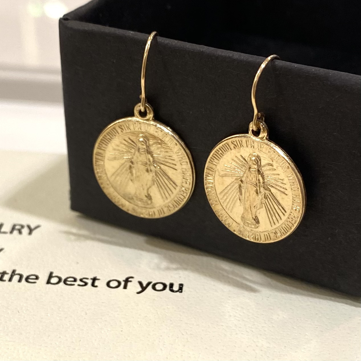 【14K GOLD FILLED】P213 不思議のメダイ・奇跡のメダイラウンドピアス ゴールドフィルド 14kgf