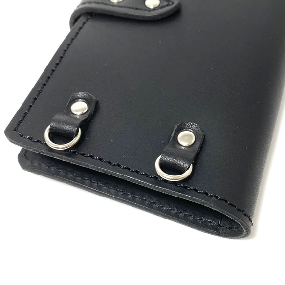 送料無料 手帳型 スマホケース iPhone 11pro 用 スマホショルダー ハードカバー 革 ブラック 7枚目の画像