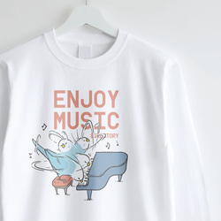 長袖Tシャツ（ENJOY MUSIC / ピアニスト / セキセイインコ / ブルー / A） 1枚目の画像