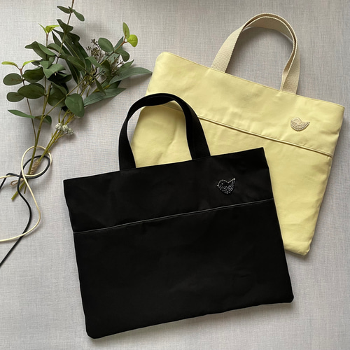 大人も使えるレッスンバッグ-小鳥の刺繍パールビーズ/トートバッグ