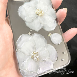 iPhone15pro iPhone14pro 雙白色山茶花智慧型手機保護殼透明保護殼花相容於所有型號 第12張的照片