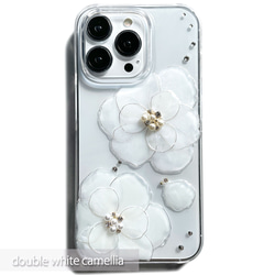 iPhone15pro iPhone14pro ダブルホワイトカメリア スマホケース クリアケース お花 全機種対応 3枚目の画像
