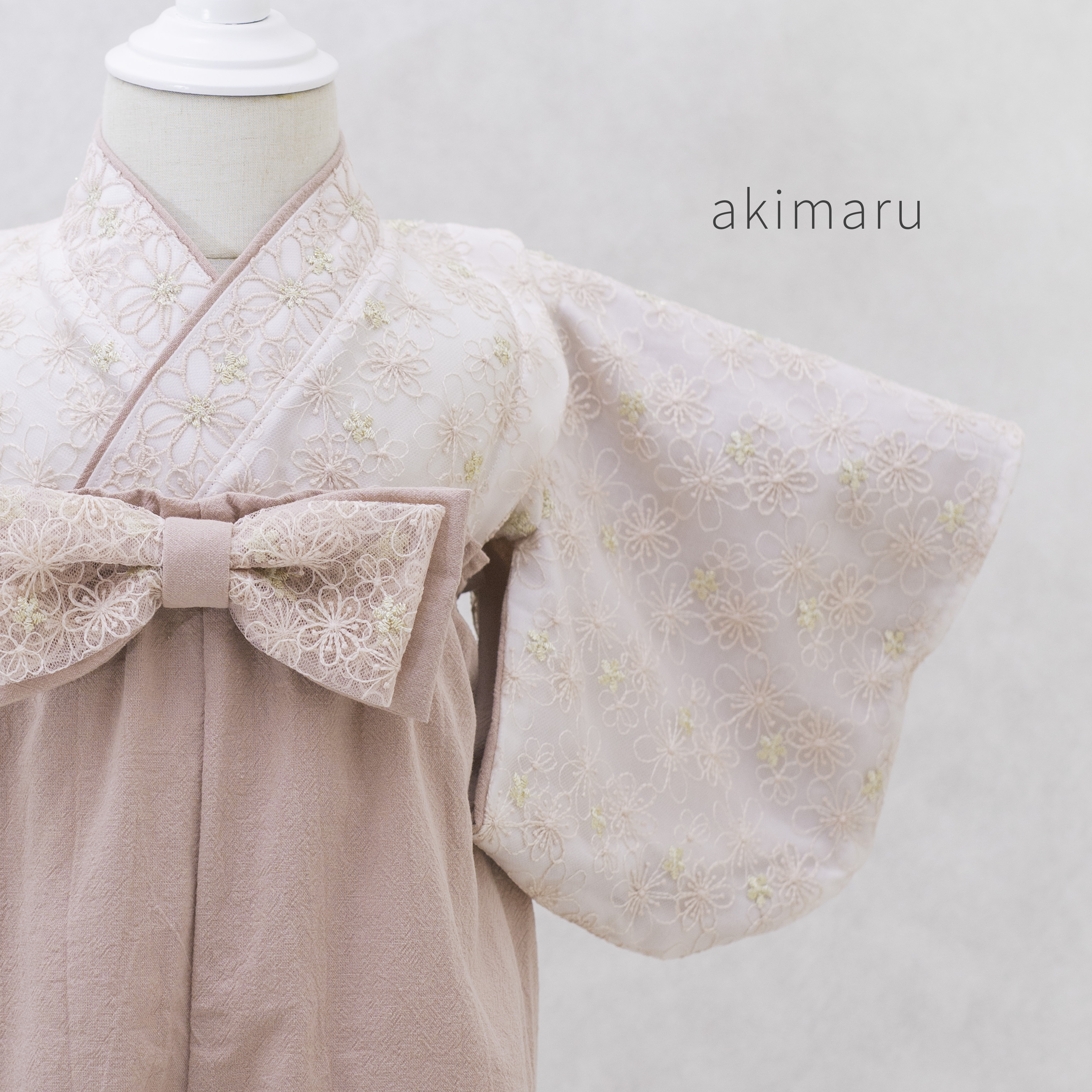 ハンドメイド❁⃘ベビー袴 豪華 くすみピンク レース お食い初め 初節句 豪華 ハンドメイド❁⃘ベビー袴 お食い初め レース 初節句 くすみピンク