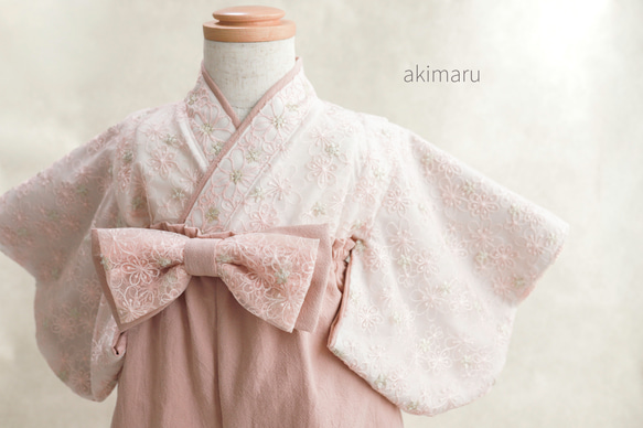 ハンドメイド❁⃘ベビー袴 豪華 くすみピンク レース お食い初め 初節句 レース×ピンク】可憐なレースの上品ベビー袴 | お食い初め 初節句 誕生