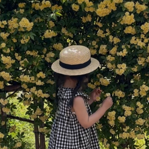 綿麻ウェザー生地ギンガムチェック柄ノースリーブワンピース キッズ服