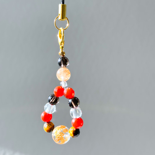 お守り 赤 オレンジ 黄色 天然石キーホルダー パワー天然石ストラップ