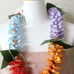 夏威夷絲帶 Lei / 5 色雞蛋花 / 絲帶項鍊 / 草裙舞、婚禮、生日派對 / 夏威夷室內裝飾 第6張的照片