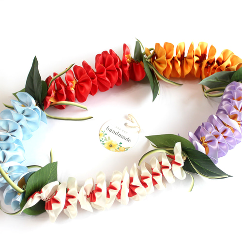 ハワイアンリボンレイ／5色プルメリア／リボンネックレス／フラダンス