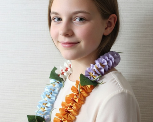 ハワイアンリボンレイ✿５本おまとめ ハワイアンリボンレイ／5色プルメリア／リボンネックレス／フラダンス