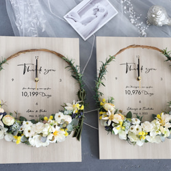 特典付き！結婚式のご両親贈呈品やお祝いに♪木製パネルのフラワーリース花時計・クリア 1枚目の画像