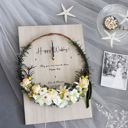 特典付き！結婚式のご両親贈呈品やお祝いに♪木製パネルのフラワーリース花時計・クリア 5枚目の画像