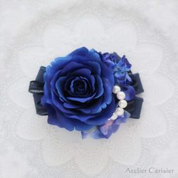 ローズ コサージュ ブルー パール付き 2WAY ダブルピン #87【卒業式 入学式 セレモニー】 2枚目の画像