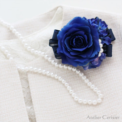 ローズ コサージュ ブルー パール付き 2WAY ダブルピン #87【卒業式 入学式 セレモニー】 7枚目の画像