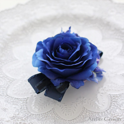 ローズ コサージュ ブルー パール付き 2WAY ダブルピン #87【卒業式 入学式 セレモニー】 4枚目の画像