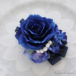ローズ コサージュ ブルー パール付き 2WAY ダブルピン #87【卒業式 入学式 セレモニー】 3枚目の画像