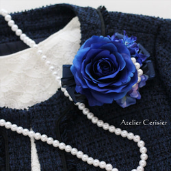 ローズ コサージュ ブルー パール付き 2WAY ダブルピン #87【卒業式 入学式 セレモニー】 6枚目の画像