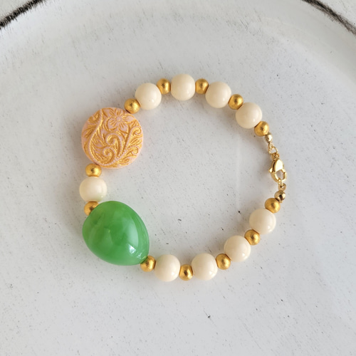 ビーズブレスレットセット（クリア・ブラック・グリーン） 14kgf】シンプル グリーン ゴム ブレスレット / ビーズ