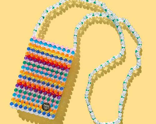 スマホショルダー Colorful Stripe ビーズバッグ スマホポシェット