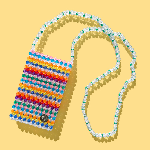 スマホショルダー Colorful Stripe ビーズバッグ スマホポシェット