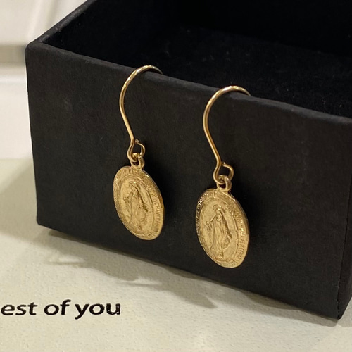 14K GOLD FILLED】P212 不思議のメダイ・奇跡のメダイオーバルピアス 