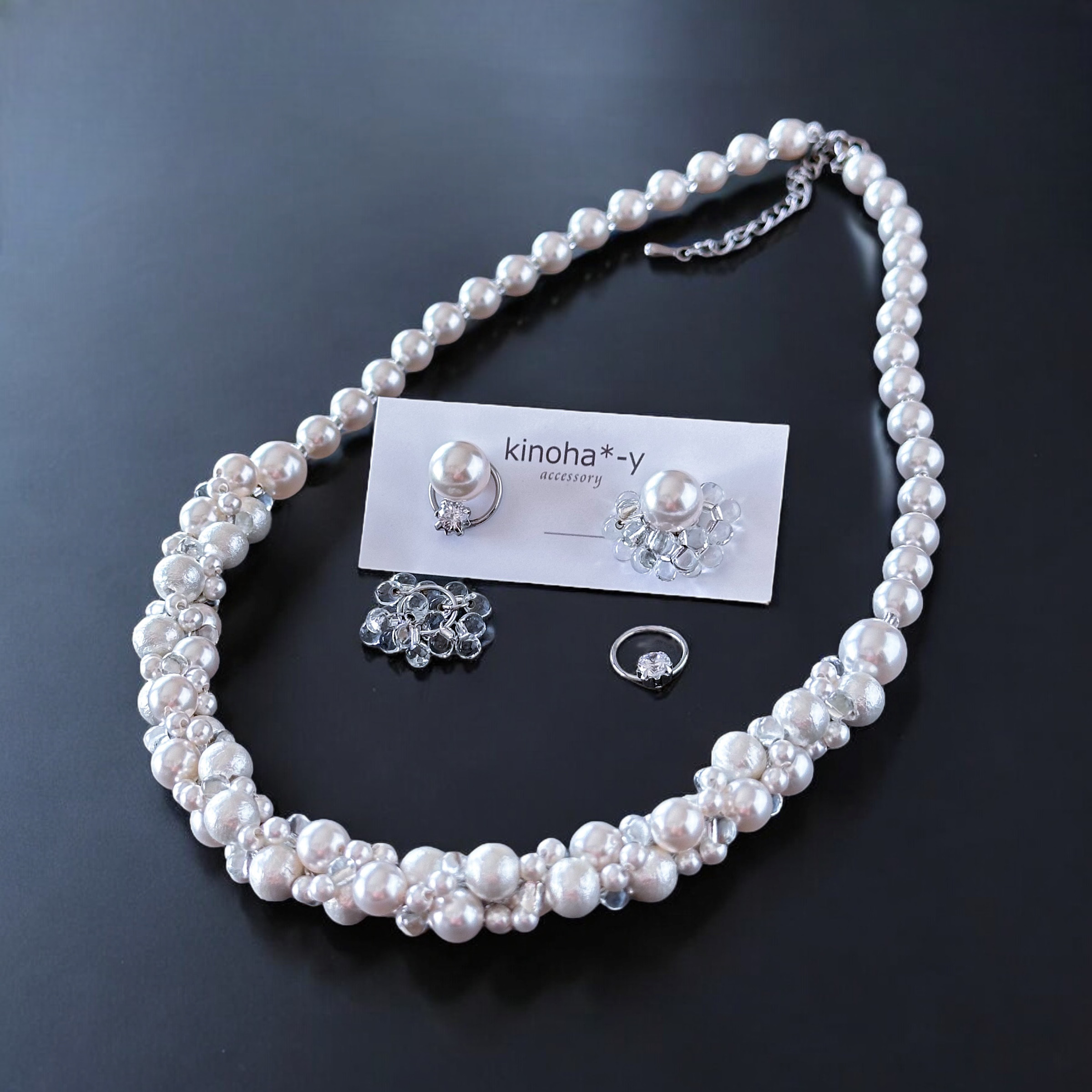 2種パール ネックレス & 一粒パールの着せかえピアス/イヤリング フォーマル オケージョン サージカルステンレス