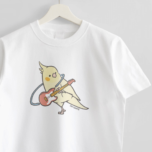 Tシャツ（ENJOY MUSIC / ギタリスト / オカメインコ / ルチノー / B） 1枚目の画像